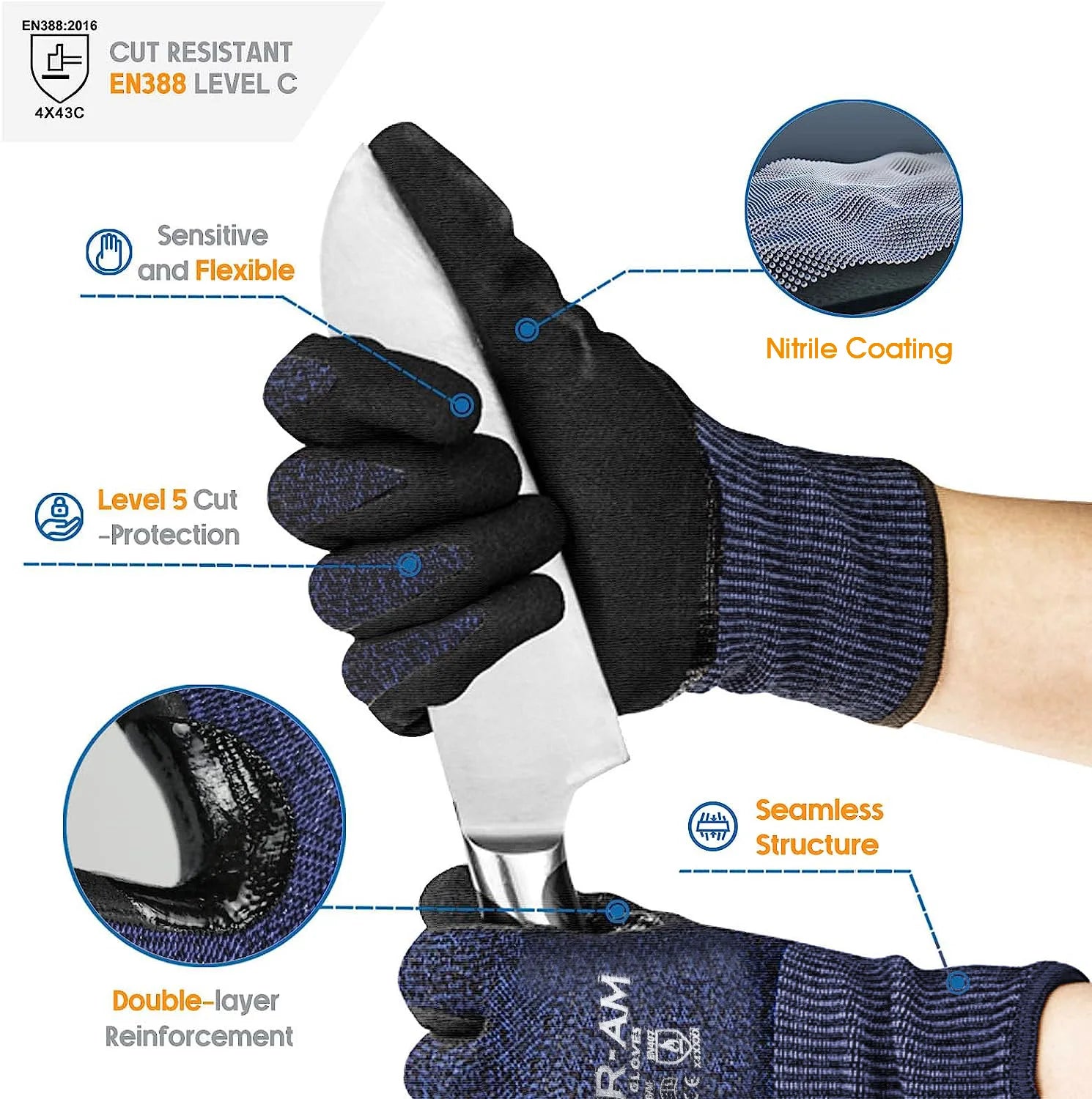 Level-5 Cut-Resistant Safety Gloves | Non-Slip Grip & Tough HPPE
